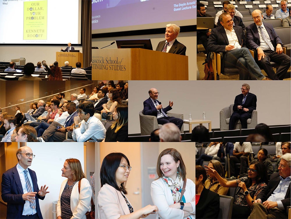 Collage of the Arnold Lecture Series featuring Kenneth Rogoff, Rice University Economics